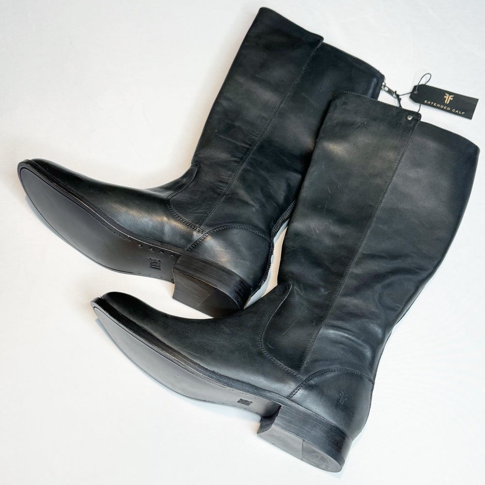 Frye Melissa Stud Black Leather Zip Back Tall Riding Boots 9.5